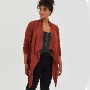🍂Torrid Studio Ponte Drape Burnt Orange Open Cardigan Womens Plus